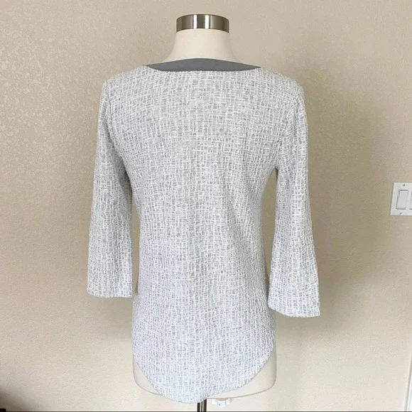 SOLD ANTHROPOLOGIE AMADI Boucle Tweed and Silk Panel 3/4 Sleeve Top Size Small - Picture 5 of 8